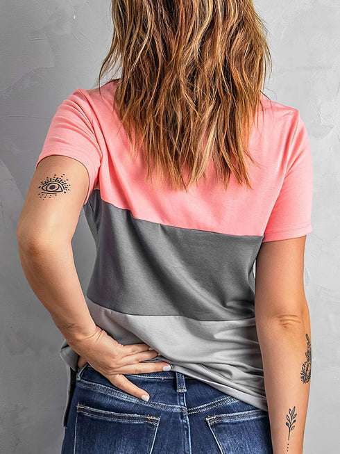 Color Matching Loose Versatile Round Neck T-Shirt