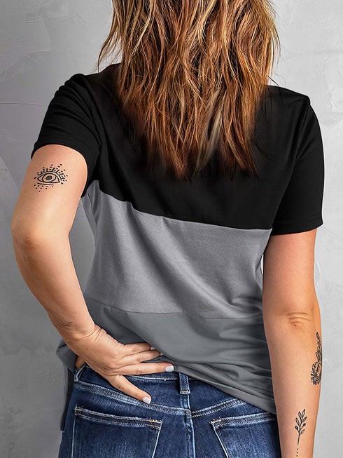 Color Matching Loose Versatile Round Neck T-Shirt