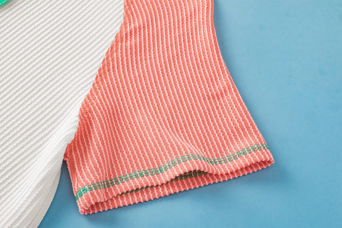 Colorblock Raglan Sleeve Textured White Henley T-shirt