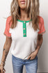 Colorblock Raglan Sleeve Textured White Henley T-shirt