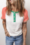 Colorblock Raglan Sleeve Textured White Henley T-shirt
