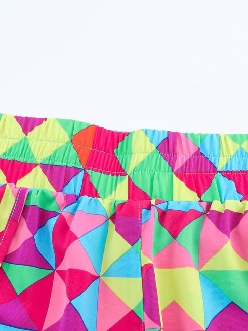 Colorful Geometric Print Active Shorts with High Waist