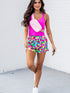 Colorful Geometric Print Active Shorts with High Waist