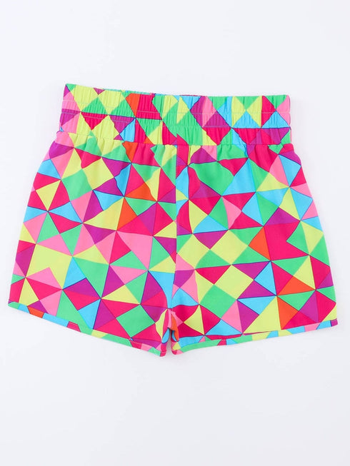 Colorful Geometric Print Active Shorts with High Waist