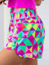 Colorful Geometric Print Active Shorts with High Waist