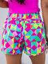 Colorful Geometric Print Active Shorts with High Waist