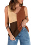 Colorful Sleeveless V-Neck Knitted Vest with Contrast Stitching for Women