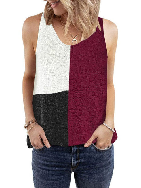 Colorful Sleeveless V-Neck Knitted Vest with Contrast Stitching for Women