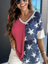 Colorful Striped Stars Print Short Sleeve Knit Top