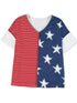 Colorful Striped Stars Print Short Sleeve Knit Top