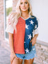 Colorful Striped Stars Print Short Sleeve Knit Top