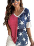 Colorful Striped Stars Print Short Sleeve Knit Top