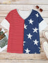 Colorful Striped Stars Print Short Sleeve Knit Top