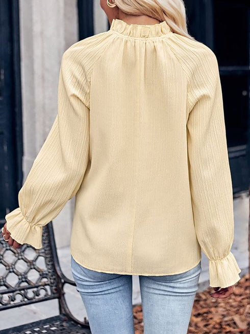Comfortable Casual Striped Lotus Leaf Collar Long Sleeved Blouse