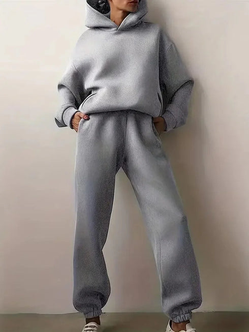 Comfy Cozy Matching Set: Relaxed Long Sleeve Hoodie and Jogger Pants Set, Women's Lounge Wear