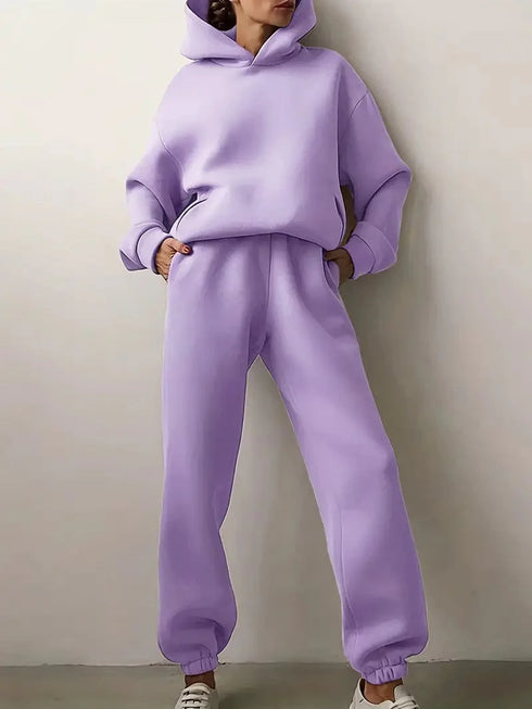 Comfy Cozy Matching Set: Relaxed Long Sleeve Hoodie and Jogger Pants Set, Women's Lounge Wear