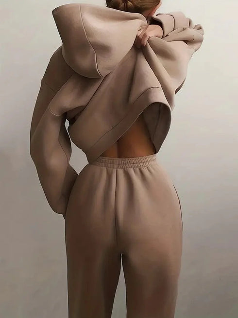 Comfy Cozy Matching Set: Relaxed Long Sleeve Hoodie and Jogger Pants Set, Women's Lounge Wear