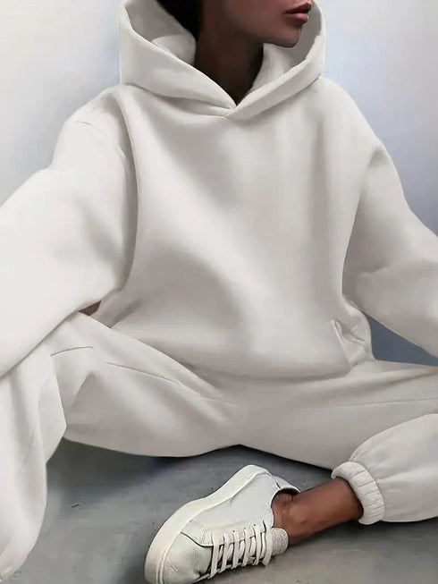 Comfy Cozy Matching Set: Relaxed Long Sleeve Hoodie and Jogger Pants Set, Women's Lounge Wear