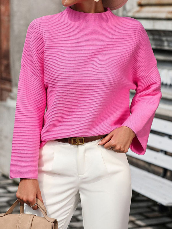 Commuter Style Loose Cropped Sleeve Solid Color Knitted Sweater