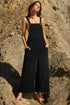 Corduroy Black Wide Leg Overalls with Adjustable Straps