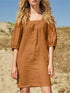 Cotton Linen Loose Casual Half Sleeve Mini Dress