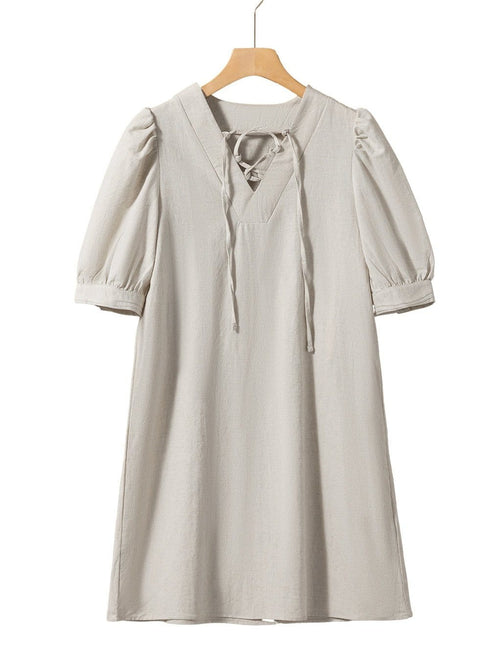 Cotton Linen Temperament Round Neck Long Sleeve Mini Dress