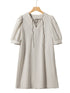Cotton Linen Temperament Round Neck Long Sleeve Mini Dress