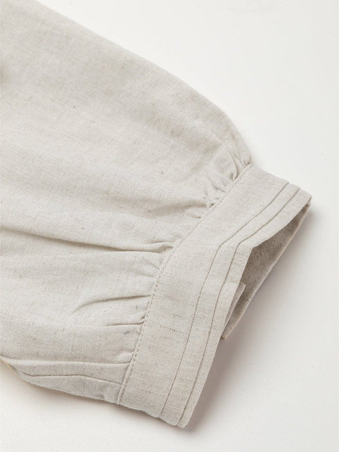 Cotton Linen Temperament Round Neck Long Sleeve Mini Dress