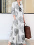 Cotton Printed Long Sleeve Loose Casual Maxi Dress