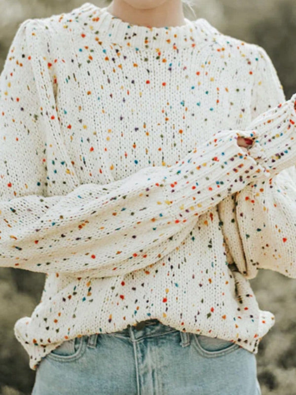 Cozy Beige Polka Dot Cable Knit Sweater