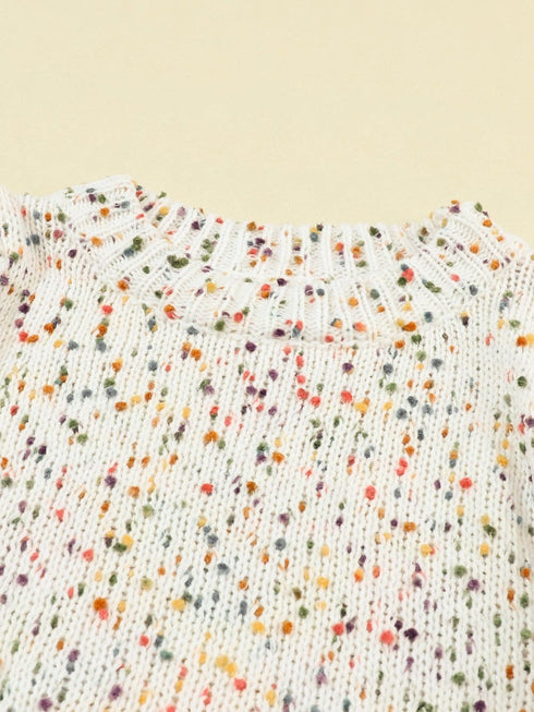 Cozy Beige Polka Dot Cable Knit Sweater