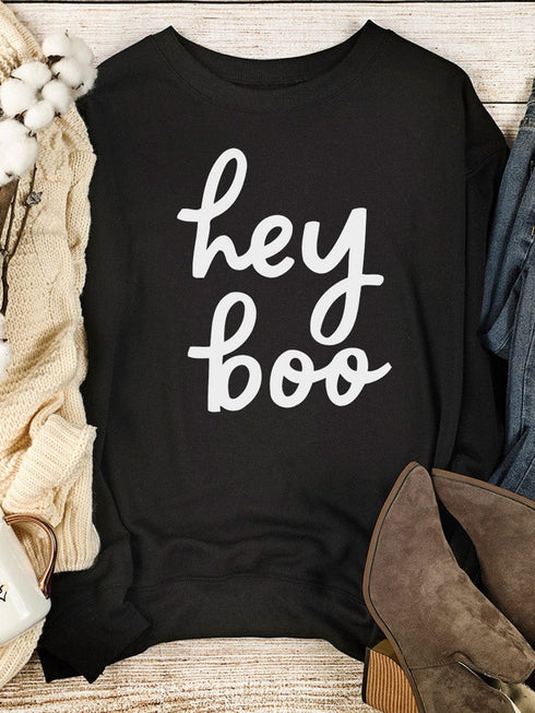 Cozy Black Hey Boo Print Pullover for Fall