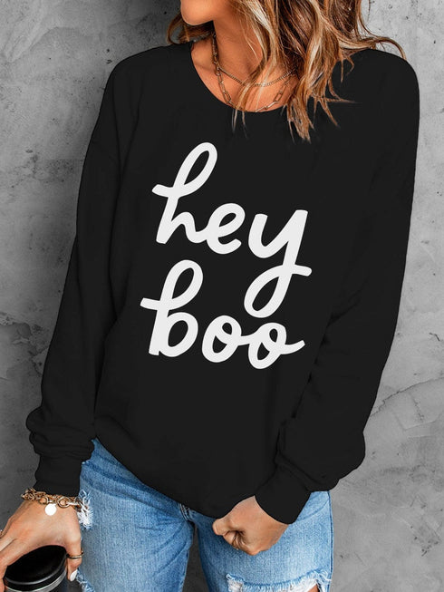 Cozy Black Hey Boo Print Pullover for Fall