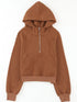 Cozy Brown Hoodie with Kangaroo Pocket and Quarter Zip
