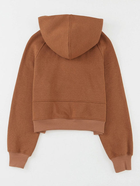 Cozy Brown Hoodie with Kangaroo Pocket and Quarter Zip