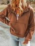 Cozy Brown Hoodie with Kangaroo Pocket and Quarter Zip
