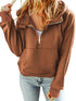 Cozy Brown Hoodie with Kangaroo Pocket and Quarter Zip