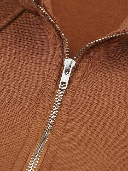 Cozy Brown Hoodie with Kangaroo Pocket and Quarter Zip