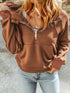 Cozy Brown Hoodie with Kangaroo Pocket and Quarter Zip