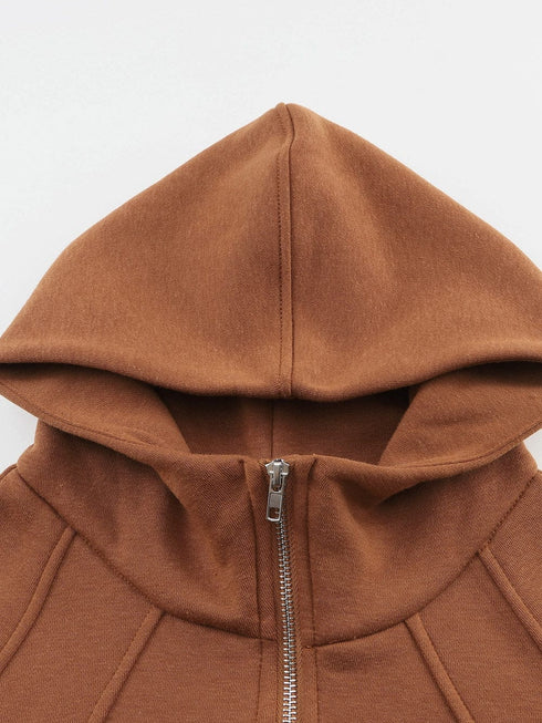 Cozy Brown Hoodie with Kangaroo Pocket and Quarter Zip