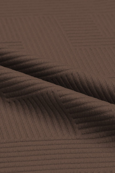 Cozy Brown Ribbed Textured Lounge Set with Wide Leg Pants