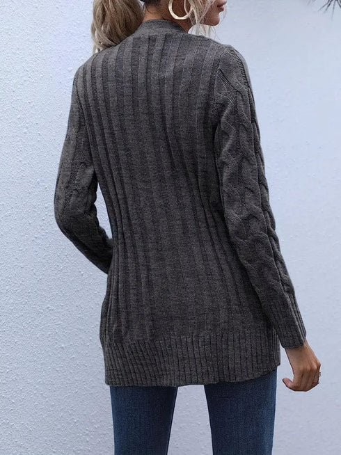 Cozy Cable Knit Button-Front Long Sleeve Cardigan