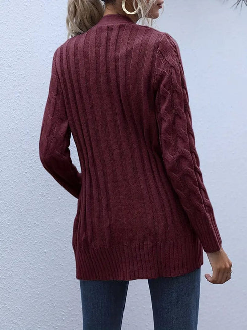 Cozy Cable Knit Button-Front Long Sleeve Cardigan