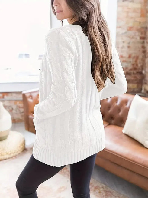 Cozy Cable Knit Button-Front Long Sleeve Cardigan