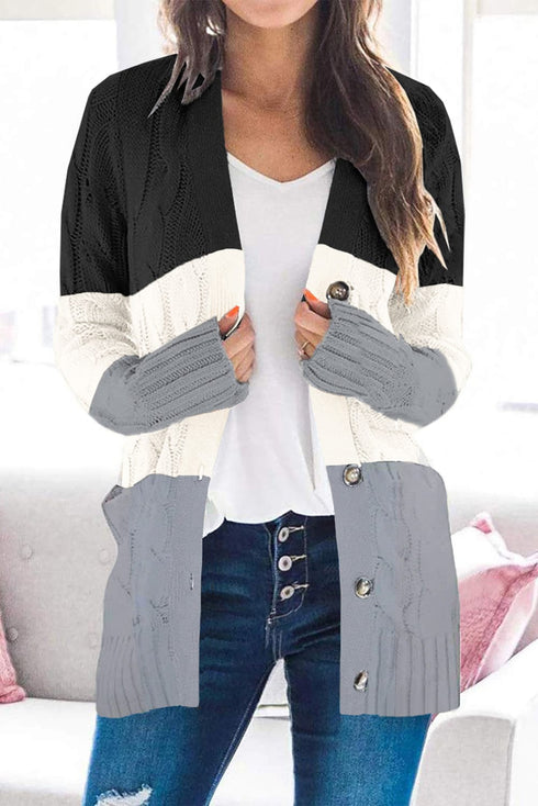 Cozy Cable Knit Button-Front Long Sleeve Cardigan