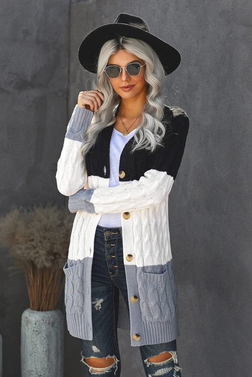 Cozy Cable Knit Button-Front Long Sleeve Cardigan