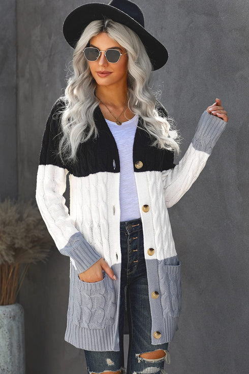 Cozy Cable Knit Button-Front Long Sleeve Cardigan