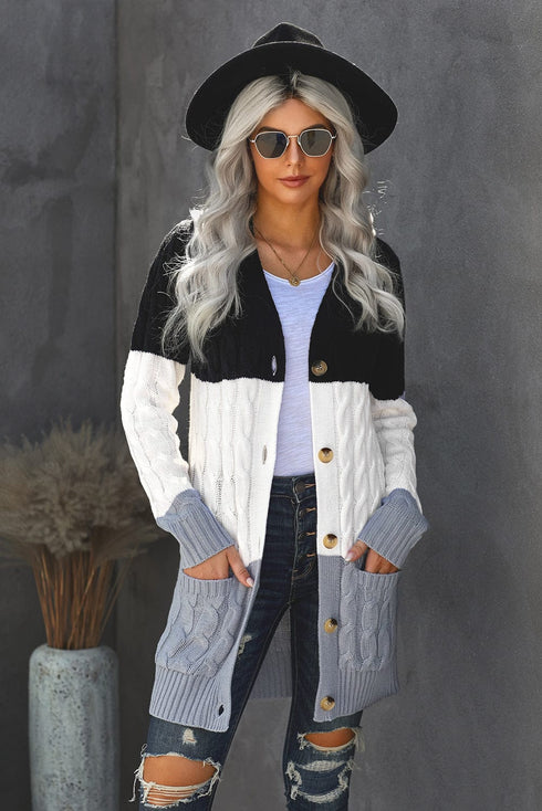 Cozy Cable Knit Button-Front Long Sleeve Cardigan