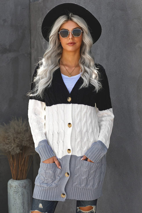 Cozy Cable Knit Button-Front Long Sleeve Cardigan