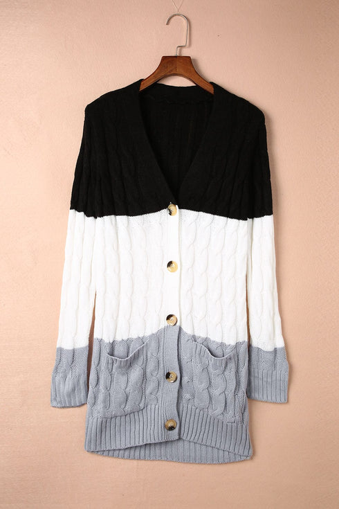 Cozy Cable Knit Button-Front Long Sleeve Cardigan